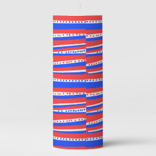 Red White Blue Circles Stripes Pillar Candle