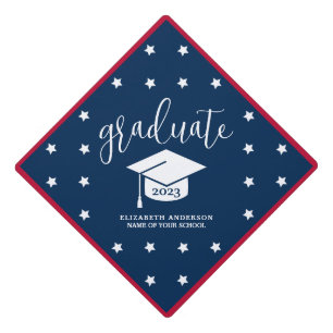 Red White Blue Class of 2023 Graduate Stars Graduation Cap Topper