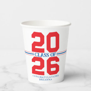 Red, White & Blue Class of Personalized Graduation Paper Cups