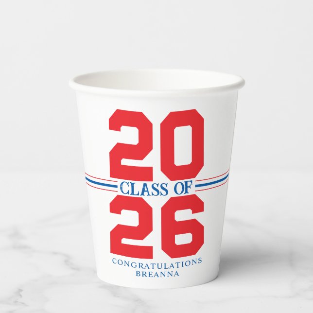 Red, White & Blue Class of Personalized Graduation Paper Cups (Back)