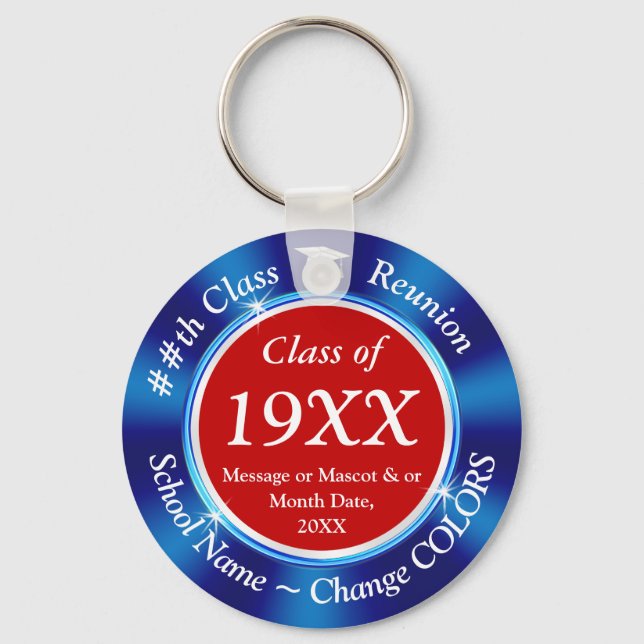 Red White Blue Class Reunion Favors, Personalized Keychain (Front)