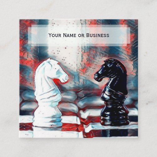 Red White Blue Classic Chess Knights Coach Club Square Business Card