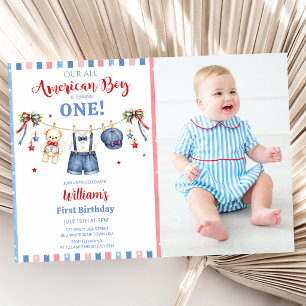 Red White & Blue Clothes Boy Birthday Invitation