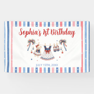 Red White & Blue Clothes Girl Birthday Banner