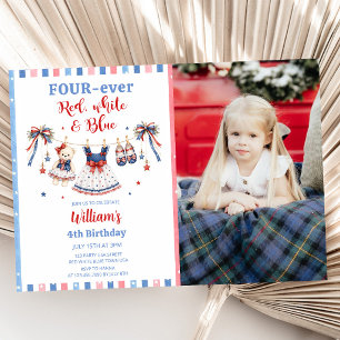 Red White & Blue Clothes Girl Birthday Invitation