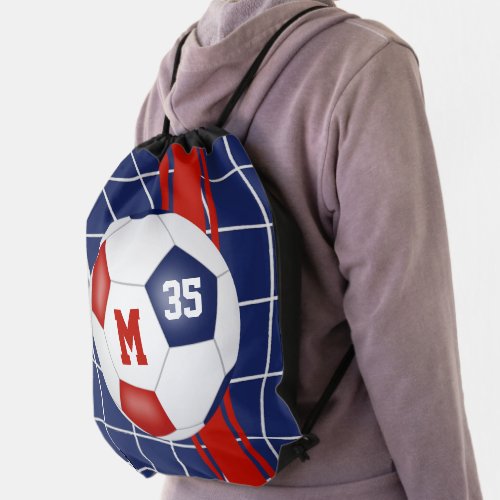 red white blue club team school colors soccer drawstring bag