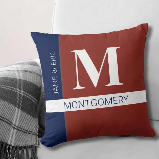 Red White Blue Color Block Monogram Pillow (Creator Uploaded)