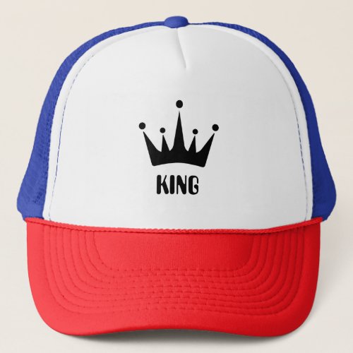 RedWhiteBlue Color King Text Crown Image Trucker Hat