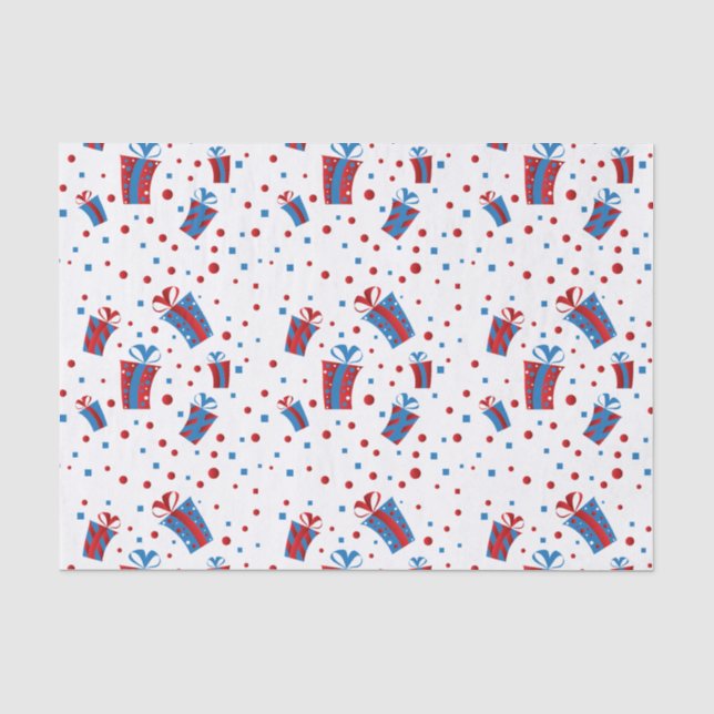 Red, White Blue Confetti Gifts Tissue Paper (Front)