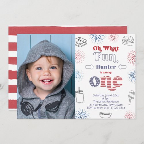 Red White Blue Cookout 1st Birthday Party Picture Invitation