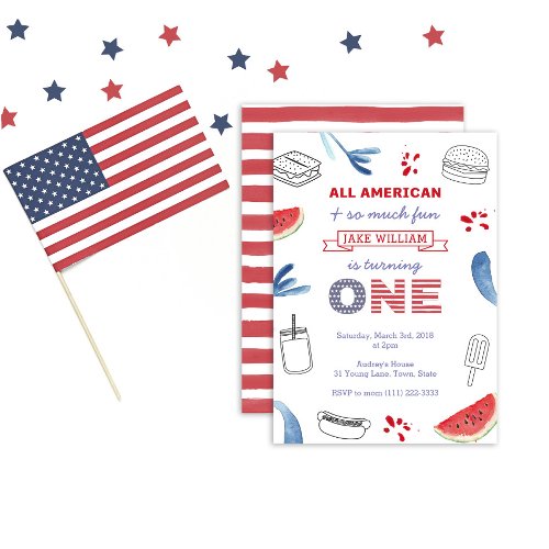 Red White Blue Cookout 1st Birthday Party Unisex Invitation