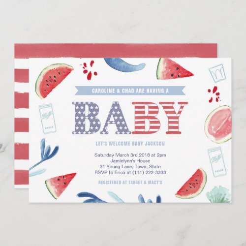 Red White Blue Cookout Couples Baby Shower Invitation