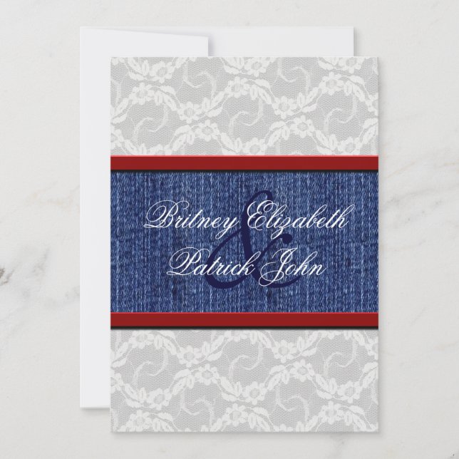 Red White & Blue Country Lace Wedding Invitations (Front)