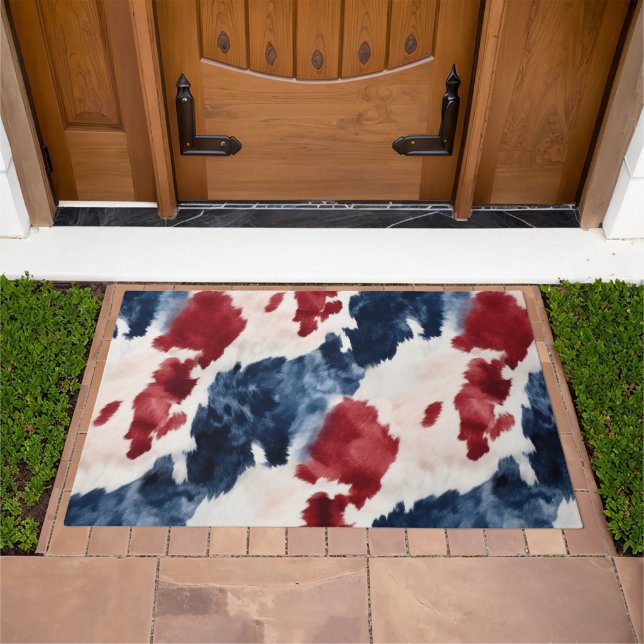 Red White Blue Cowhide Doormat (Outdoor)