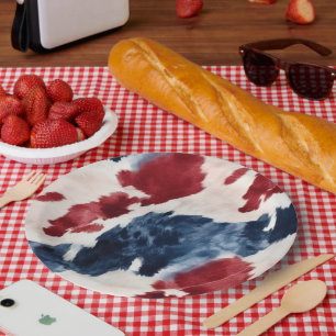 Red White Blue Cowhide Paper Plates