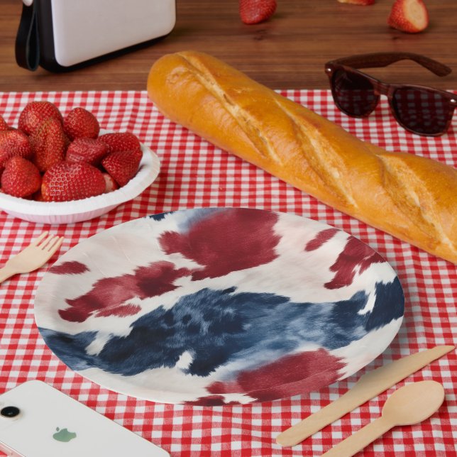Red White Blue Cowhide Paper Plates (Picnic)