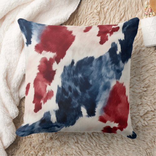 Red White Blue Cowhide Throw Pillow