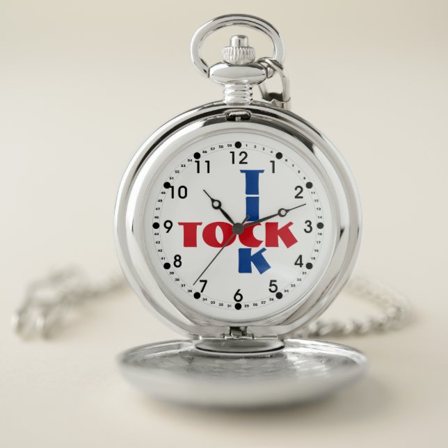 Red White Blue Crossword Tick Tock Typography Pocket Watch (Inside)