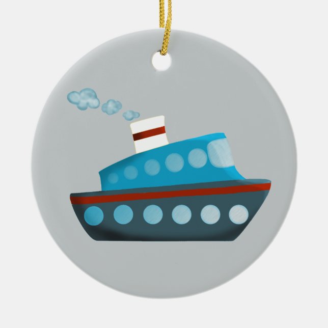 Red White Blue Cruise Ship Ceramic Ornament (Front)