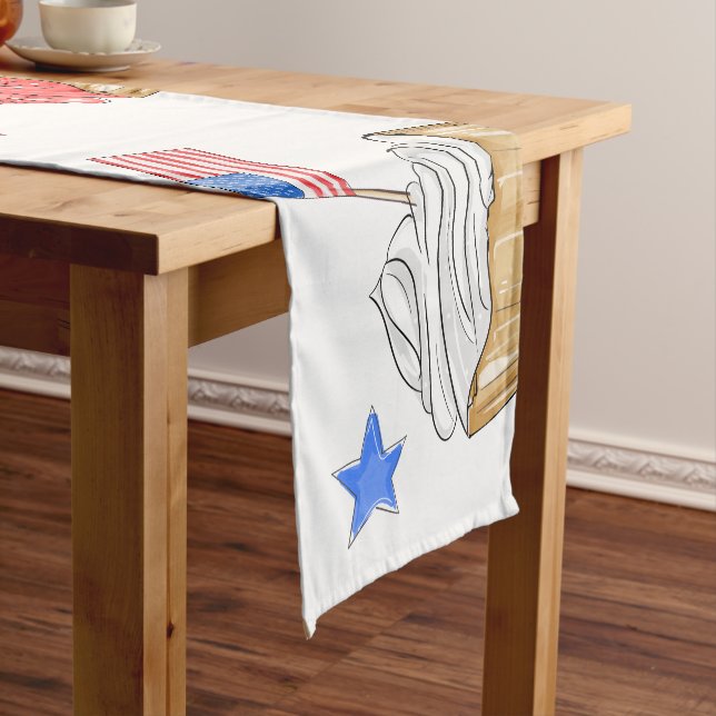 Red White Blue Cupcake Flag Star Patriotic Short Table Runner (In Situ)