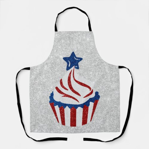 Red White  Blue Cupcake July 4 Glitter Apron