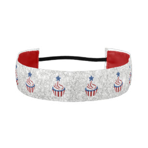 Red, White & Blue Cupcake July 4 Glitter Athletic Headband