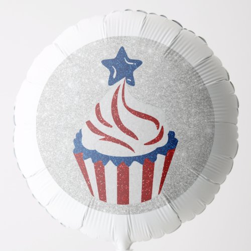 Red White  Blue Cupcake July 4 Glitter Balloon