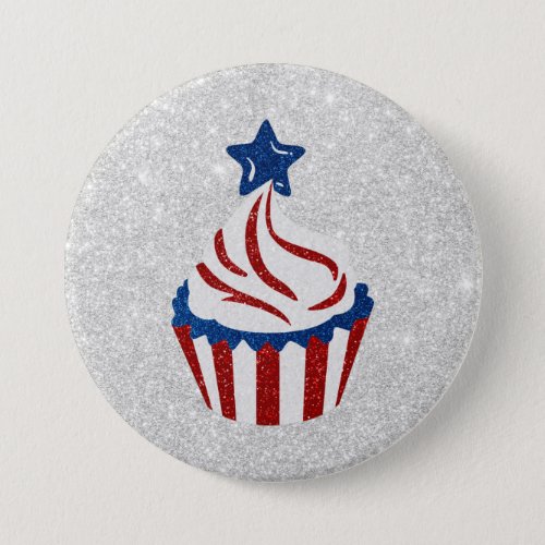 Red White  Blue Cupcake July 4 Glitter Button