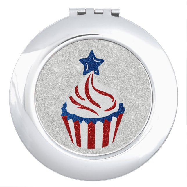 Red, White & Blue Cupcake July 4 Glitter Compact Mirror (Front)