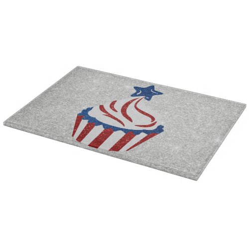 Red White  Blue Cupcake July 4 Glitter Cutting Board