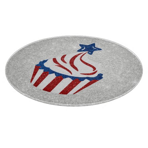 Red White  Blue Cupcake July 4 Glitter Cutting Board