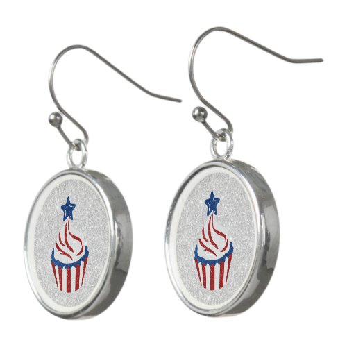 Red White  Blue Cupcake July 4 Glitter Earrings