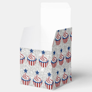 Red, White & Blue Cupcake July 4 Glitter Favor Boxes