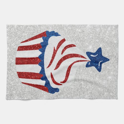 Red White  Blue Cupcake July 4 Glitter Kitchen Towel