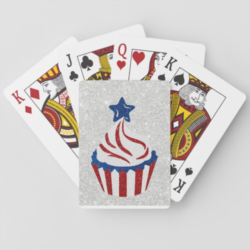 Red White  Blue Cupcake July 4 Glitter Poker Cards