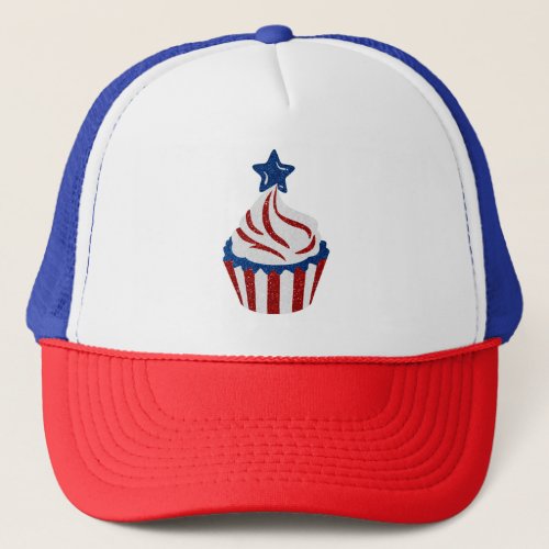 Red White  Blue Cupcake July 4 Glitter Trucker Hat