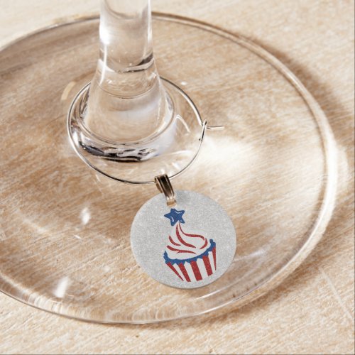 Red White  Blue Cupcake July 4 Glitter Wine Charm