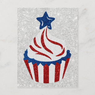 Red, White & Blue Cupcake July 4th Glitter Postcard