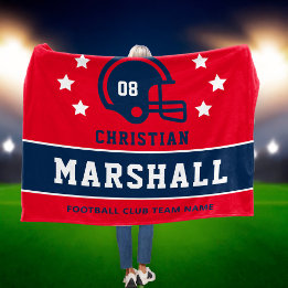 Red White Blue Custom Football Name Fleece Blanket