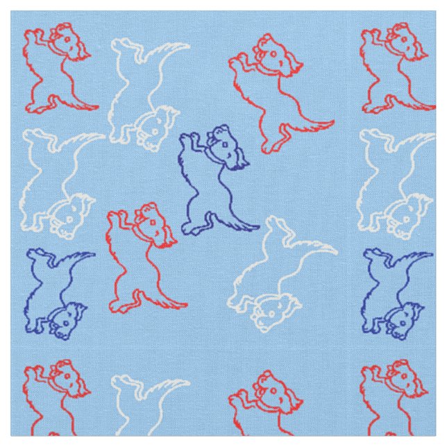 Red White Blue Customizable Designer Fabric - Dogs (Close Up)