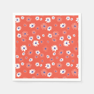 Red White Blue Daisy Flowers Pattern Napkins