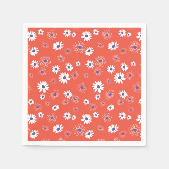 Red White Blue Daisy Flowers Pattern Napkins (Front)