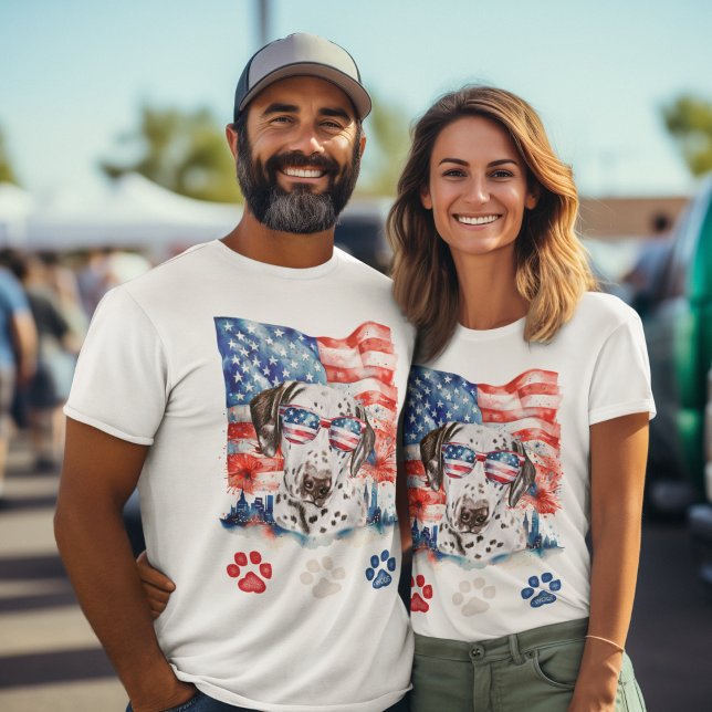 Red White Blue Dalmatian Dog American 4th of July T-Shirt (Creator Uploaded)