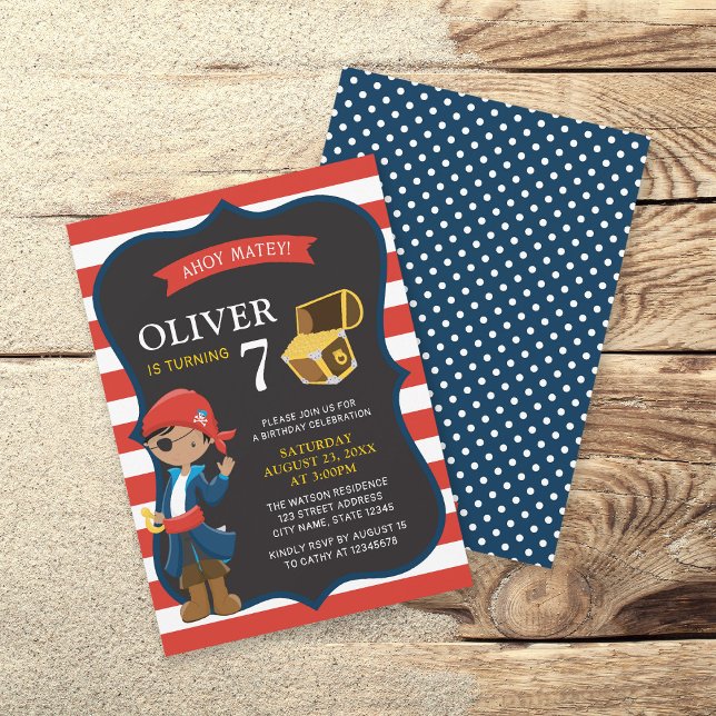 Red White Blue Dark Pirate Boy Birthday Invitation (Creator Uploaded)