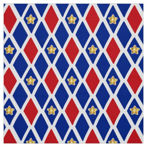 Red White Blue Diamond Gold Star Fabric