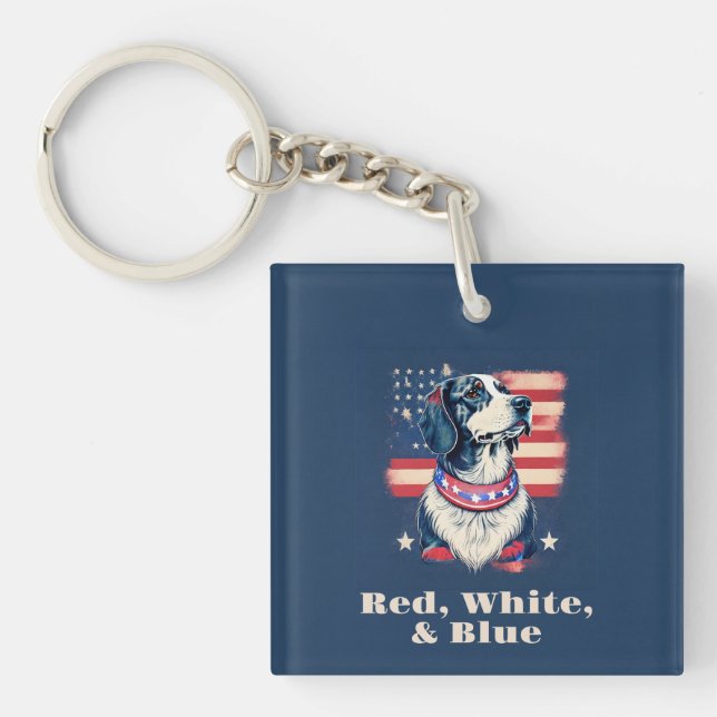 Red, White, & Blue Dog Keychain (Front)