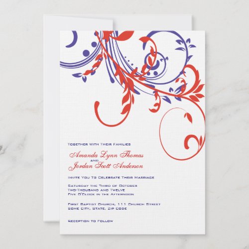 Red, White, Blue Double Floral Wedding Invitation