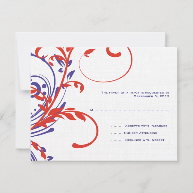 Red, White, Blue Double Floral Wedding RSVP (Front)