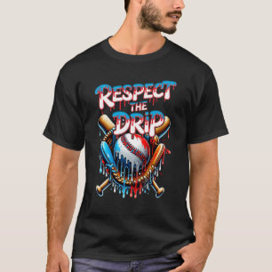 Red White Blue Dripping Ice Cream Drip Baseball Pl T-Shirt