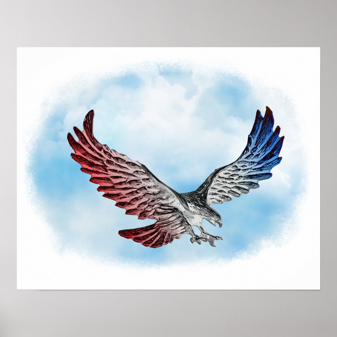 Red White & Blue Eagle in the Clouds Poster Zazzle